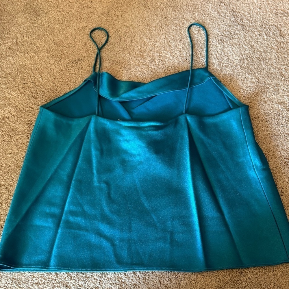 Alice & Olivia- NWT Teal Blue Silk Draped Thin Strap Tank Top - Picture 4 of 4